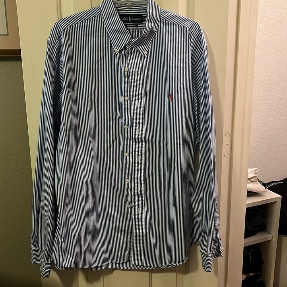 Ralph Lauren Blue/White Pin Striped Button Down